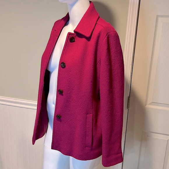 Land’s End Single-Breasted Wool Magenta bouclé Pea-Coat 4 Buttons & Collar - Picture 6 of 15